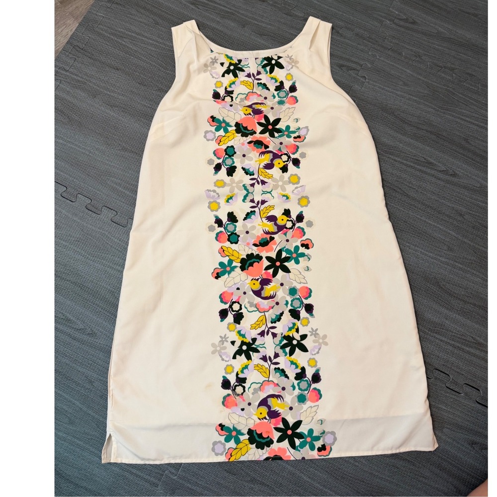 Merona Womens Cream Floral Bird Graphic Sleeveless Shift Dress Large L/G